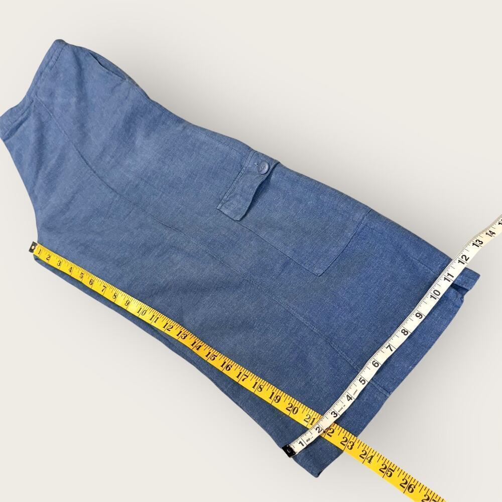 Coldwater Creek Vintage Linen Blend Cargo Crop Wide Leg Pants Pullon Size L Blue - Picture 13 of 14